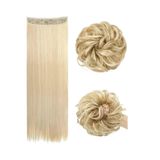 Zeysum Ikili Set - Küllü Sarı Düz Yarımay Çıtçıt Saç ve Dağınık Topuz Lastik Tokalı Set 60 cm