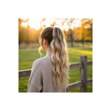 Zeysum Kahve / Bal Köpüğü Ombre ve Platin Işıltılı Dalgalı Bağlamalı At Kuyruğu Saç 70 Cm Isıya Dayanıklı