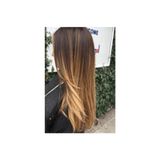 Zeysum Kahverengi Düz Sarı Ombreli Saç Çıtçıtlı Postiş Takma Saç 60 Cm 110gr Isıya Dayanıklı Yarımay