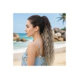 Zeysum Küllü Kumral Beyaz Platin Ombre Afro Dalgalı Lastik Tokalı At Kuyruğu Saç Postiş 70 Cm 150 gr