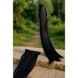 Zeysum Siyah At Kuyruğu Saç Düz Cıtçıtlı Takma Postiş Saç 60 cm Isıya Dayanıklı