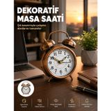 zeyta12 Retro Tarz Bronz Dekoratif Masa Saati Metal Gövde Yüksek Sesli Alarm zeytan45