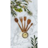 Zeytin Ağacı 5 Parça Ahşap Mutfak Seti, Tahta Kaşık, Çatal, Spatula, Bal Kaşığı El Yapımı