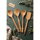 Zeytin Ağacı Ahşap Tahta Kaşık Çatal Kevgir Spatula Seti (Zeytin Ağacı) Ağaç Kaşık 4 Lü Set Zytn-040