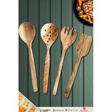 Zeytin Ağacı Ahşap Tahta Kaşık Çatal Kevgir Spatula Seti ( Zeytin Ağacı) Ağaç Kaşık 4 Lü Set
