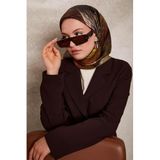 Zeytin Yeşili Çizgi Desen Twill İpek Eşarp