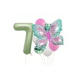 Zeytin Yeşili Rakam Folyo Kelebek Yaş Doğum Günü Balon Paketi 8'Li Paket, 4365436436764