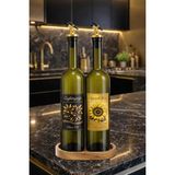 Zeytinyağı ve Ayçiçek Yağı Şişesi Seti, Altın Etiket ve Yağdanlık Aparatlı, Ahşap Standlı 750 ml, 2 Adet, Yeşil Cam Şişe (Standlı, Altın)