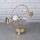 Zeyve Porselen Güllü Kristal Cam Sepet Şekerlik - Lüks Sunumluk 21x23x14 cm
