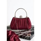 ZEYYMODA Bordo Saten Yeni Model Pilseli Abiye Çanta Kol ve El Çantası İnci Taşlı Abiye Şık Çanta Gümüş Kasa