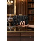 ZEYYMODA Siyah Pilse Desenli Abiye Çanta Pile Desen Abiye Çanta ve Clutch Portföy El Gece Düğün Nişan Abiye Çantası