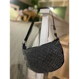 Zeyzey Butik Taş ve Uzun Zincir Askılı Oval Kadın Çanta - Siyah - Füme