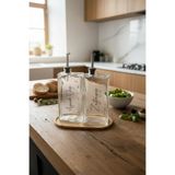 zezedesing 2'li Gümüş Kapaklı Cam Standlı Ayçiçek ve Zeytinyağı Etiketli Sosluk Sirkelik Yağdanlık Seti 750ML