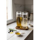 zezedesing Ahşap Standlı 2’li Cam Yağdanlık Seti 1200 ML – Kulplu Borosilikat Yağlık & Sirkelik
