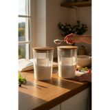 zezedesing Ahşap Vakumlu Kapak Sert Plastik Un Ve Şeker Kavanozu 2300ml