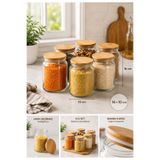 zezedesing Bambu Kapaklı Vakumlu Cam Kavanoz 6’lı Set 890 ML | Hava Geçirmez Erzak Saklama Kavanozu |