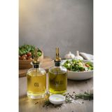zezedesing Gold Kapaklı 2'li Cam Yağdanlık Seti - Zeytinyağı ve Ayçiçek Yağı Şişesi 500ml