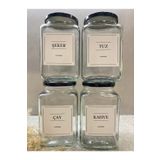 zezedesing Siyah Metal Kapak 4lü Cam Kavanoz 1000ml Çay/şeker/kahve/tuz