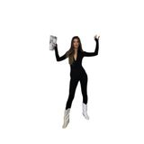 ZF BOUTIQUE Kadın Siyah Yarım Balıkçı Fermuarlı Spor Stil Body Tulum SİYAH S