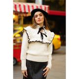 Zf Butik Fırfırlı Krem Triko Kazak - Standart