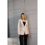 Zf Butik Kadın Bej Kısa Düğmeli Blazer Ceket Polyester - 40