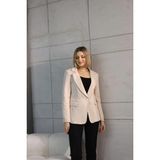 Zf Butik Kadın Bej Kısa Düğmeli Blazer Ceket Polyester - 42