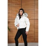 Zf Butik Kadın Beyaz Astarlı Kapüşonlu Kısa Puffer Mont