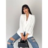 Zf Butik Kadın Beyaz Kruvaze Yaka Cepli Astarlı Katlanabilir Kol Blazer Ceket - 42
