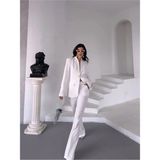 Zf Butik Kadın Beyaz Tek Düğmeli Blazer Ceket Pantolon Takım - 36