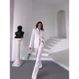 Zf Butik Kadın Beyaz Tek Düğmeli Blazer Ceket Pantolon Takım - 42