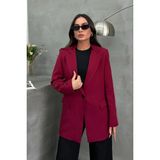 Zf Butik Kadın Blazer Ceket Bordo Rahat Kalıp Astarlı Tek Düğmeli - 40