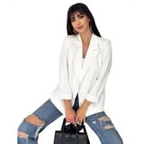 Zf Butik Kadın Blazer Ceket Düğmesiz Cepli Çizgili Astarlı Katlanabilir Kol Beyaz - 40