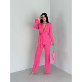 Zf Butik Kadın Blazer Ceket Pantolon Takım Elbise Pembe Şal Yaka Boru Paça - 40