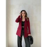 Zf Butik Kadın Bordo Blazer Ceket Double Kumaş Boyfriend Kesim