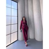 Zf Butik Kadın Bordo Ceket Pantolon Takım Elbise Çıtçıtlı