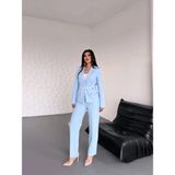 Zf Butik Kadın Ceket Pantolon Takım Mavi Çift Cep Bel Ayarlı