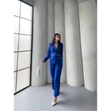 Zf Butik Kadın Cıt Cıt Detaylı Ceket Pantolon Takım Elbise Sax