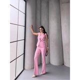 Zf Butik Kadın Düğmeli Yelek Pantolon Takım Pembe