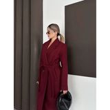Zf Butik Kadın Kaşe Kaban Bordo Beli Kuşaklı - XL