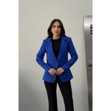 Zf Butik Kadın Kısa Blazer Ceket Astarlı Vatkalı Mavi - 38