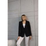 Zf Butik Kadın Kısa Düğmeli Blazer Ceket Siyah Polyester - 42