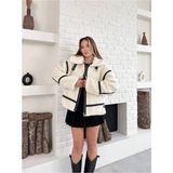 Zf Butik Kadın Krem Biyeli Oversize Uzun Peluş Mont