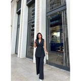 Zf Butik Kadın Kuşaklı Yelek ve Palazzo Pantolon Takım Siyah