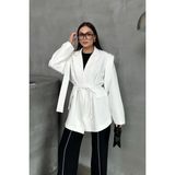 Zf Butik Kadın Oversize Blazer Ceket Beyaz Kuşaklı Omuz Detaylı - 42