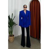 Zf Butik Kadın Oversize Blazer Ceket Saks Mavisi Kuşaklı Omuz Detaylı - 38