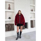 Zf Butik Kadın Oversize Uzun Peluş Mont Bordo