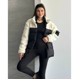 Zf Butik Kadın Peluş Detaylı Beli Lastikli Puffer Mont Siyah