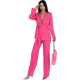Zf Butik Kadın Takım Elbise Pembe Kemerli Şal Yaka Blazer Ceket Boru Paça Pantolon - 42