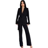 Zf Butik Kadın Takım Elbise Siyah Kemerli Şal Yaka Blazer Ceket Boru Paça Pantolon - 36