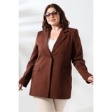 Zf Butik Kadın Tek Düğmeli Blazer Ceket Kahve Kruvaze Yaka - Kahverengi - 40